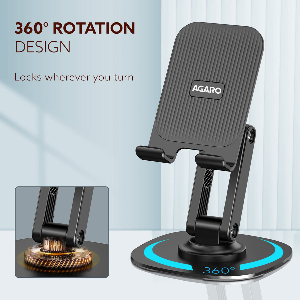 360° Revolving Mobile Stand, Foldable & Sturdy Metal Stand with 360° Rotation, Multiple Height & Angle Adjustments & Anti-Slip pads for Desk, Compatible with Smartphones, Tablets, Kindles & iPad