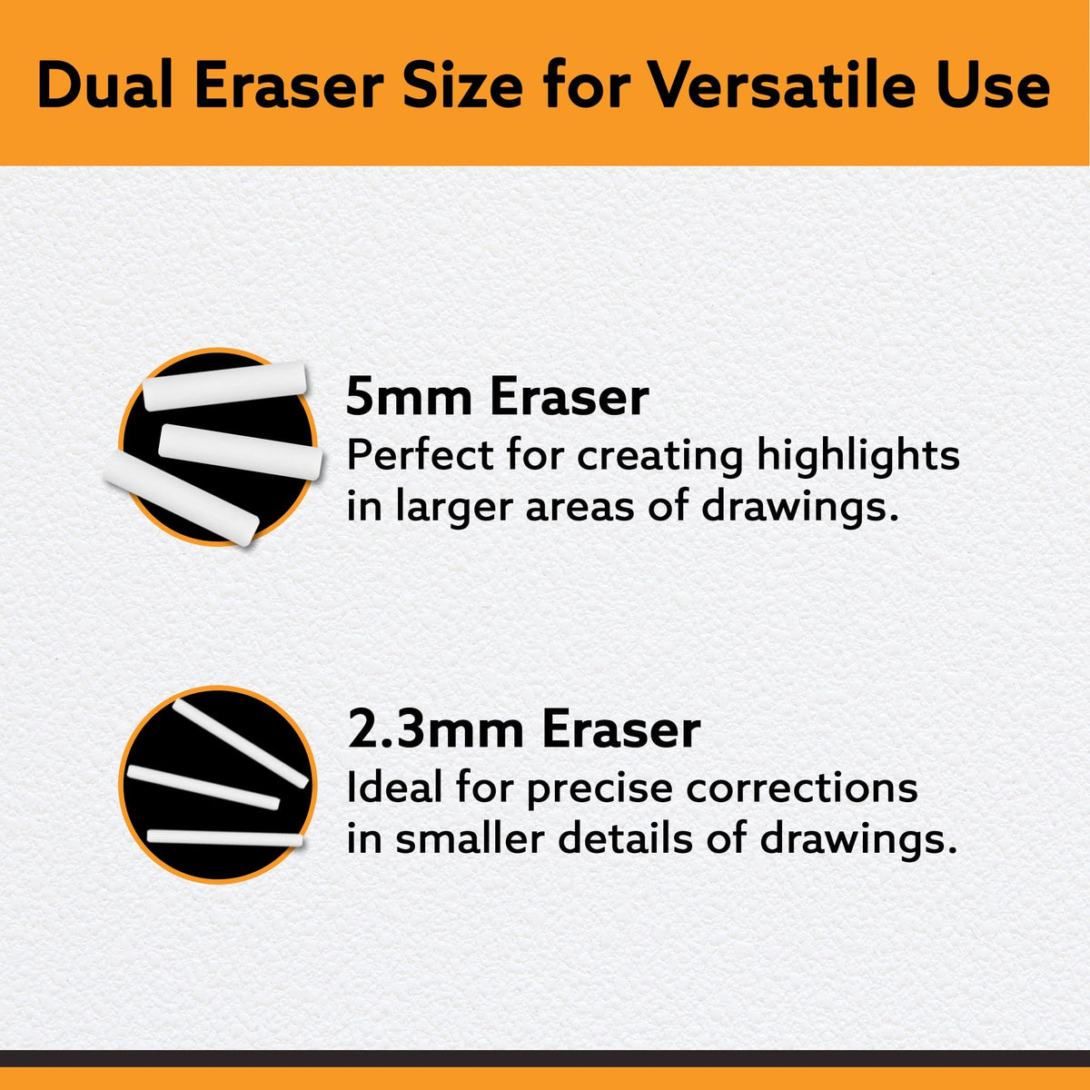 Electric Eraser Refill Pack of 70, 2.3mm & 5mm Eraser, Sketching, Drawing, Portrait Shading