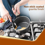 Imperial Granite Non Stick Cookware Set, 4pcs Cookware Set, 24cm &16cm Sauce pan with Lid, 28cm Deep Fry Pan with Lid, Cast Aluminium, Gas & Induction Compatible
