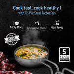 Stainless Steel Regency Triply Tadka Pan, 250 ml Capacity, 11 cm Diameter, 2.5 mm Thick Body, Induction & Gas Compatible, Riveted Handle, Silver