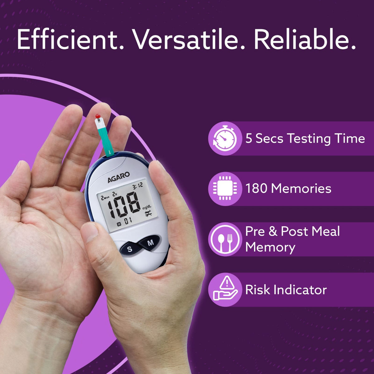 AGARO Glucometer, Blood Glucose Monitoring System with 10pcs Strips & Lancets, Glucometer Machine, Instant Blood Sugar Test at Home, Fast Blood Sugar Testing Device, Simple & Accurate, GLM-76