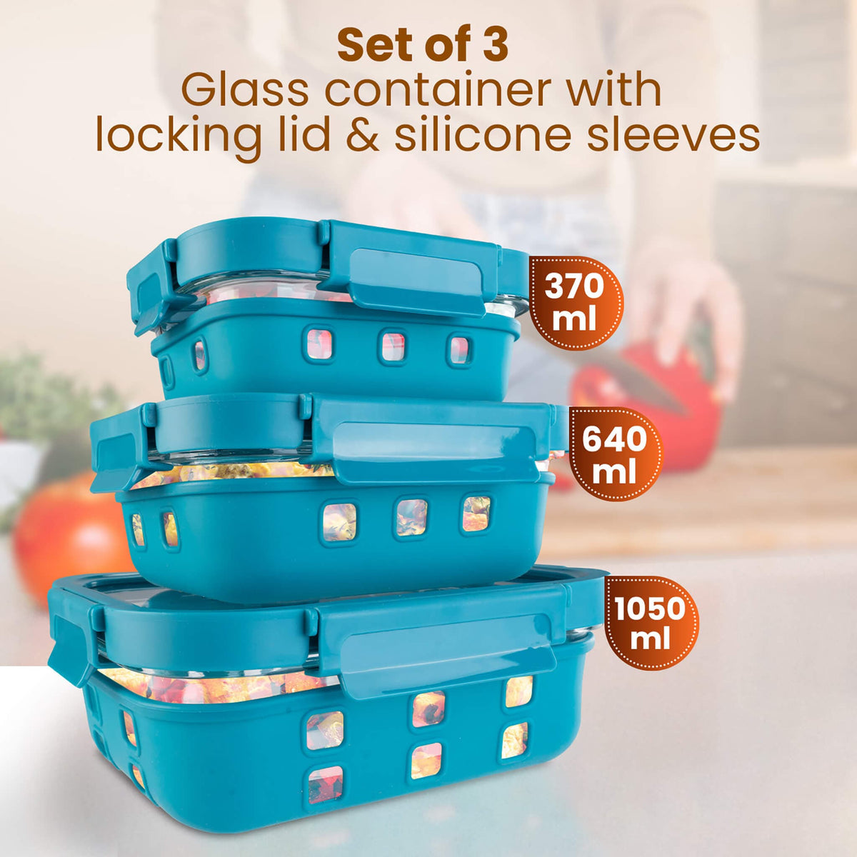 Imperial Glass Containers - 370, 640, 1050 ml - Cyan