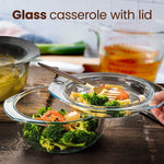 Elite Glass Casseroles With Lid - Set of 2 - 700, 1500 ml