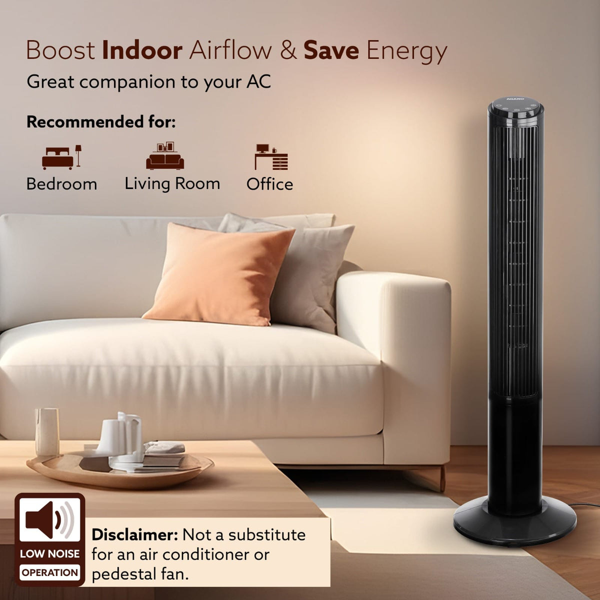 Imperial Oscillating Tower Fan, 40 Inches, 3 Speed, 2 Modes, Electric Standing Fan