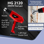 Heat Gun HG2120 2000Watt, Dual Temperature and Air Flow Control  with 4 Nozzle Attachments, Hot Air Gun Heating helps in Shrink Wrapping, Paint Removal, Rusted Bolt Stripping, Wire Shrinking, Crafting