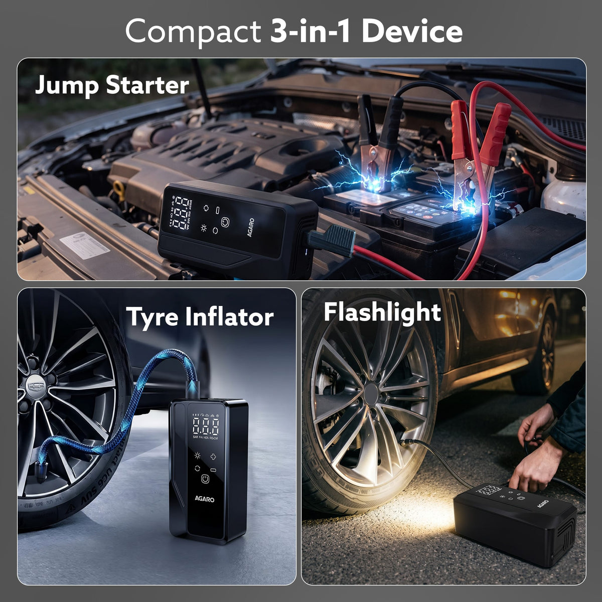 AGARO Elite Tyre Inflator & Jump Starter, for Cars, Bikes & Balls