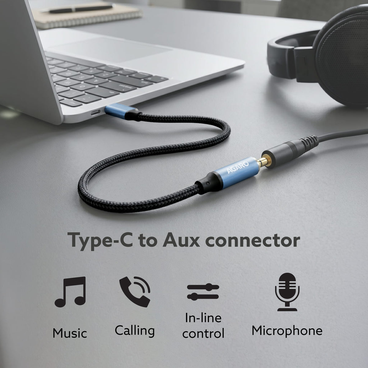 Type-C to 3.5mm Aux Female Converter with Built-in DAC, Hi-Res Durable Audio Adapter, Supports Mic & Calls, Compatible with iPhone 15 & above, Mobile, Laptops, Plug & Play USB-C to AUX Adapter