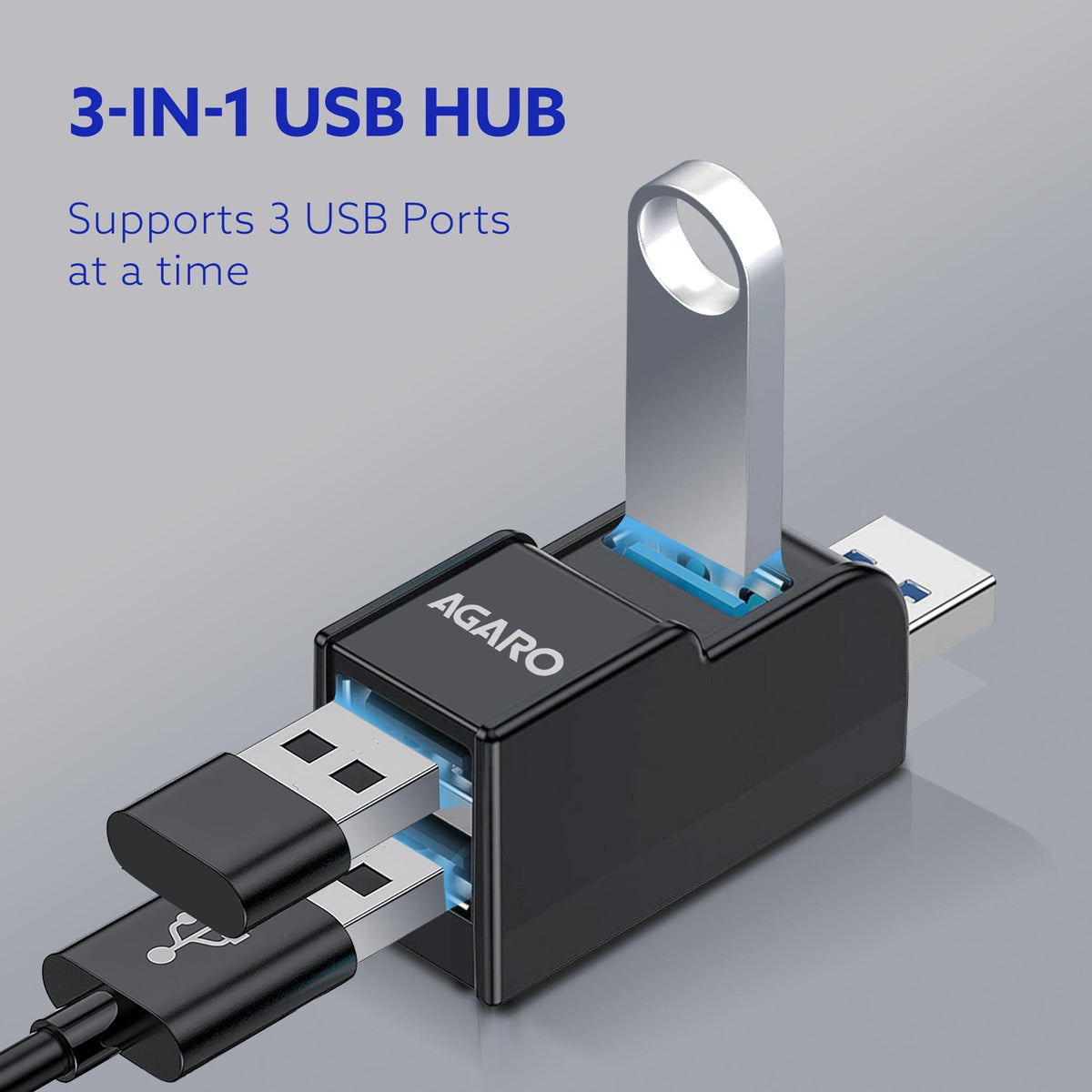 3-Port USB Hub, USB 3.0 Data Hub with High-Speed 5Gbps Transfer