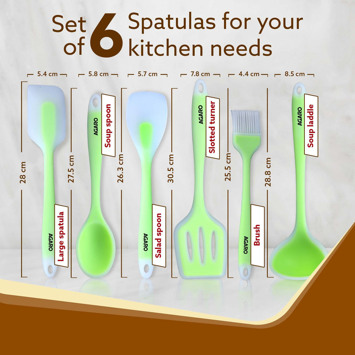 Deluxe Silicone Spatula Set of 6, Green