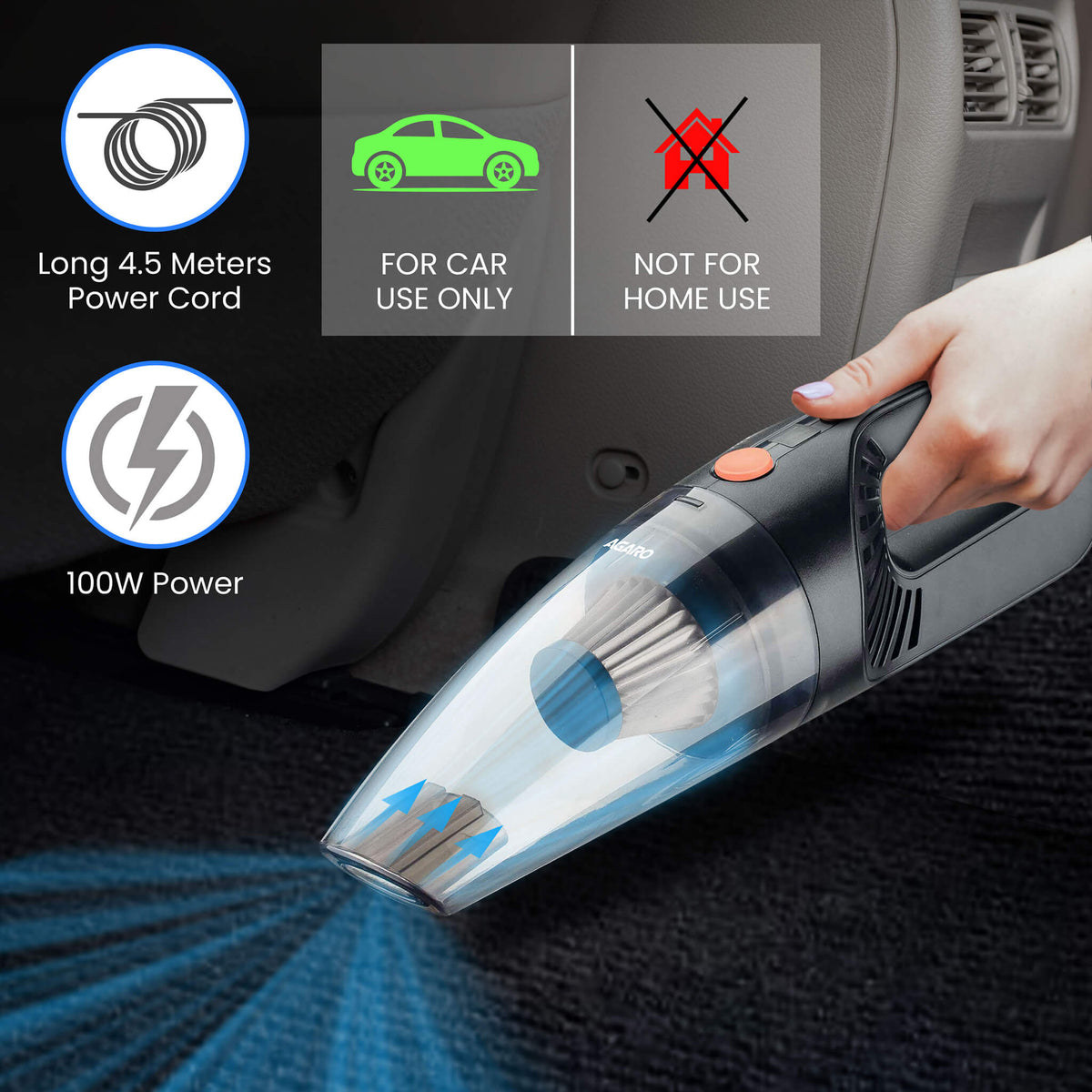 HVC1081 Cordless Rechargeable Car Vacuum Cleaner, Portable, Handheld,110W, 5.5KPA Power Socket, Stainless Steel Filter, Black