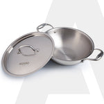 Regency Tri-Ply Steel Kadai, 2.25L Capacity, 24 cm Diameter, Stainless Steel, Riveted  Handle, Food Safe, Gas Oven and Induction Oven Compatible, Cooking, Frying, Serving, Silver