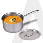 Regency Triply Steel Saucepan With Lid 14 cm, Triple Layered Stainless Steel Body,  1.25L Capacity, 2.5mm Thick Body, Sturdy Handle, Induction & Gas Compatible, Tea, Chai Pan