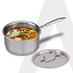 Regency Triply Steel Saucepan With Lid 18 cm, Triple Layered Stainless Steel Body,  2.25L Capacity, 2.5mm Thick Body, Sturdy Handle, Induction & Gas Compatible, Tea, Chai Pan
