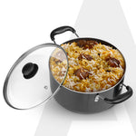 Elegant Non Stick  Biryani Pot with Glass Lid,  26 cm Diameter, 5.5L Capacity, Non Stick Coated Aluminium Pot, Side Handle, Gas & Induction Oven Compatible, Biriyani, Pulao