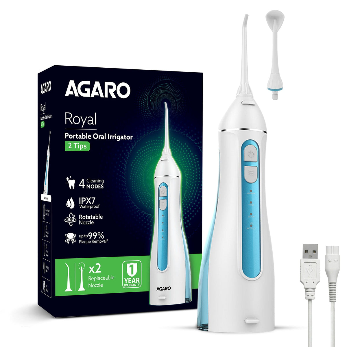 Royal Dental Flosser for teeth, 2 Nozzles, Portable, Cordless & Rechargeable,4 Cleaning Modes,IPX7 Waterproof with 200ml Watertank, Flossing at Home & Travel,Oral Flosser,Oral Irrigator