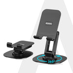 360° Revolving Mobile Stand, Foldable & Sturdy Metal Stand with 360° Rotation, Multiple Height & Angle Adjustments & Anti-Slip pads for Desk, Compatible with Smartphones, Tablets, Kindles & iPad