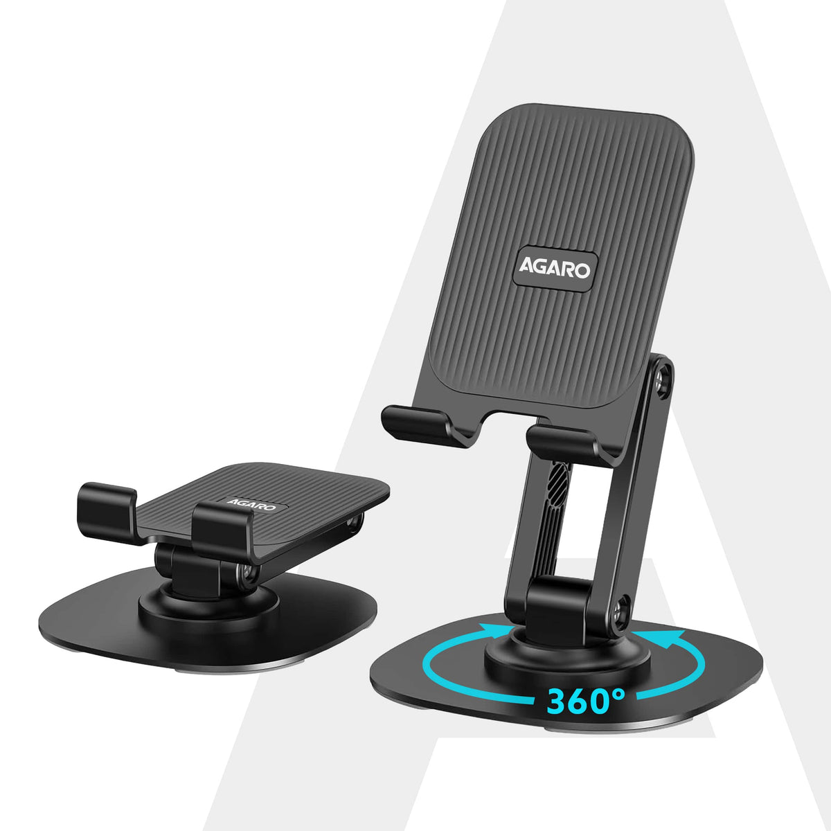 360° Revolving Mobile Stand, Foldable & Sturdy Metal Stand with 360° Rotation, Multiple Height & Angle Adjustments & Anti-Slip pads for Desk, Compatible with Smartphones, Tablets, Kindles & iPad