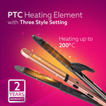 3in1 Hair Styler, Straightener, Crimper, Curler For Women HS1119, Keratin Infused Ceramic Coated Plate, Variable Style Settings, Hair styling, Colour Black & Rose Gold