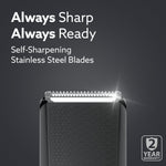 Beard Trimmer MT5005, 90 mins run time with Type C, 6 comb attachments, Self sharpening blades | Trimmer for Men