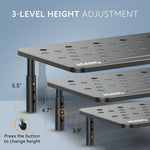 Monitor Stand for Desk, Laptop Stand & PC Riser, 3-Level Height Adjustable, Compatible with 24”, 27”, 29” & 32” Monitors, Laptop, CPU, Printer, Heavy-Duty Steel with Anti-Skid Pads, Black