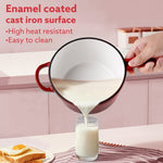 Royal Enamelled Cast Iron Sauce Pan with Lid, 19 Cm Diameter, 1.9 Liter Capacity, No Chemical Coating, Heavy Bottom, Fast Heating, Gas & Induction Oven Compatible, Milk/Tea Pan, Boiling, Red