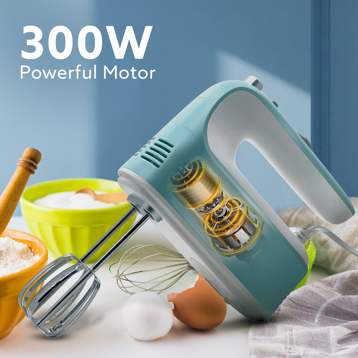 Regency Hand Mixer, Hand Mixer Blender, Detachable Beaters & Whisker/Dough Hooks, 300W, 5 Speed Settings