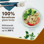 Elite Lunch Box, Set  of 3 With Lunch Bag, Round Shaped, Borosilicate Glass, Leakproof & Airtight Locking Lids, Microwave & Freezer Safe,  Office Lunch Box Set, Transparent, Set of 3 ƒ?? 400ml+400ml +400ml