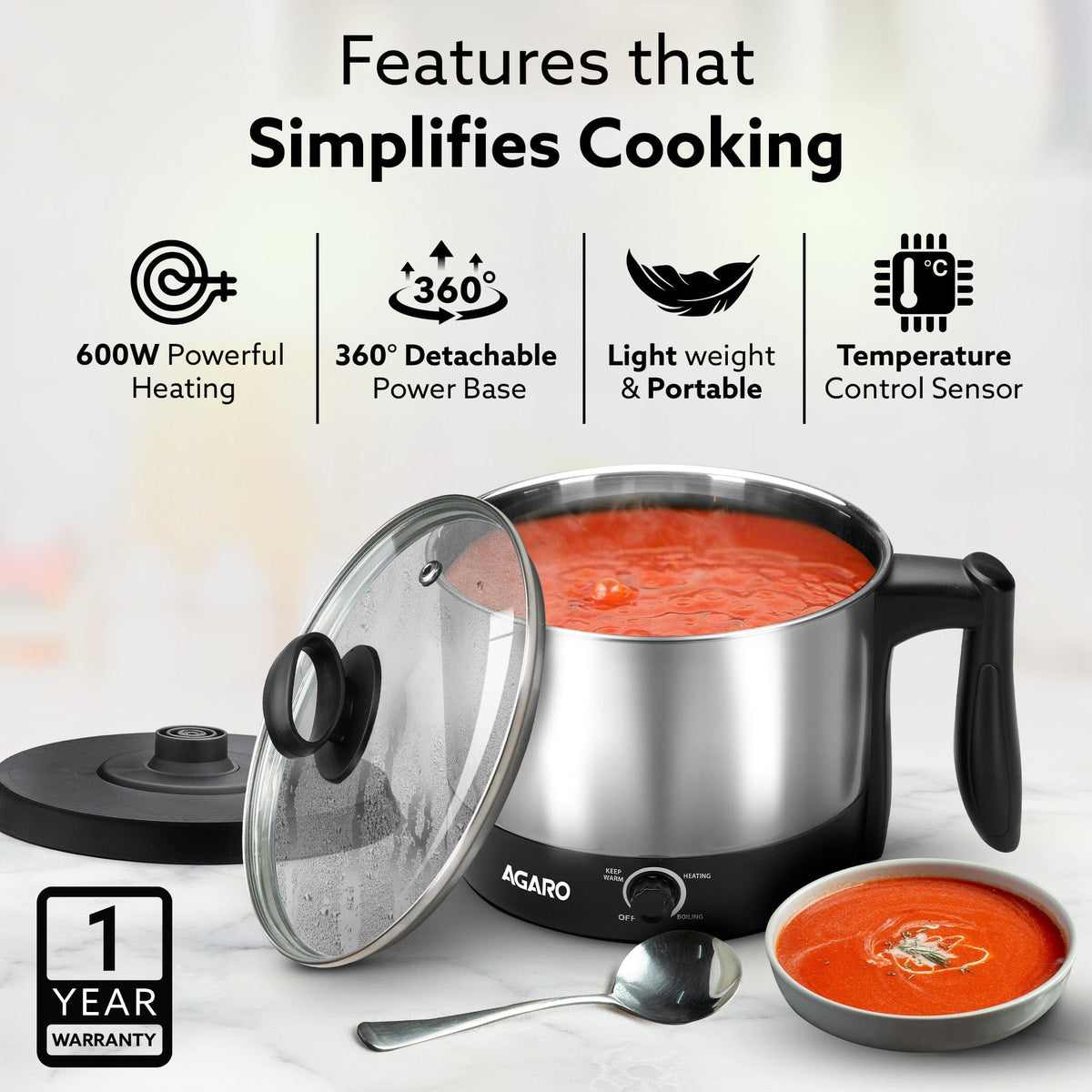 Esteem 1.2L Electric Water Kettle, 600W | Shop from AGARO – Agaro