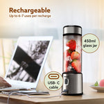 Galaxy Portable Blender, For Smoothie And Juices, Portable Hand Blender For Kitchen, USB Rechargeable Fruit Juicer Machine, 6 Sharp SS Blade, 450ml BPA Free Food Grade Jar