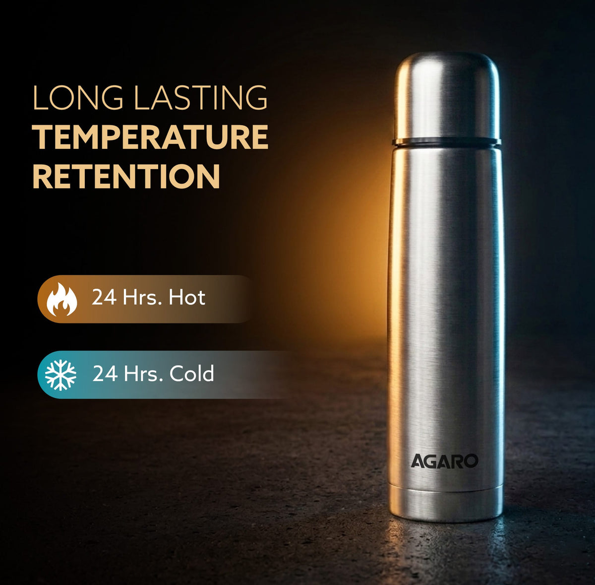 Delite Stainless Steel Flask with Bag, 1000ml, Up to 24 Hrs Hot & Cold, ISI Certified, Triple Vacuum Insulated, Leak Proof, Flip Lid Closure, BPA & Rust Free, for Travel, Office & Outdoor Use
