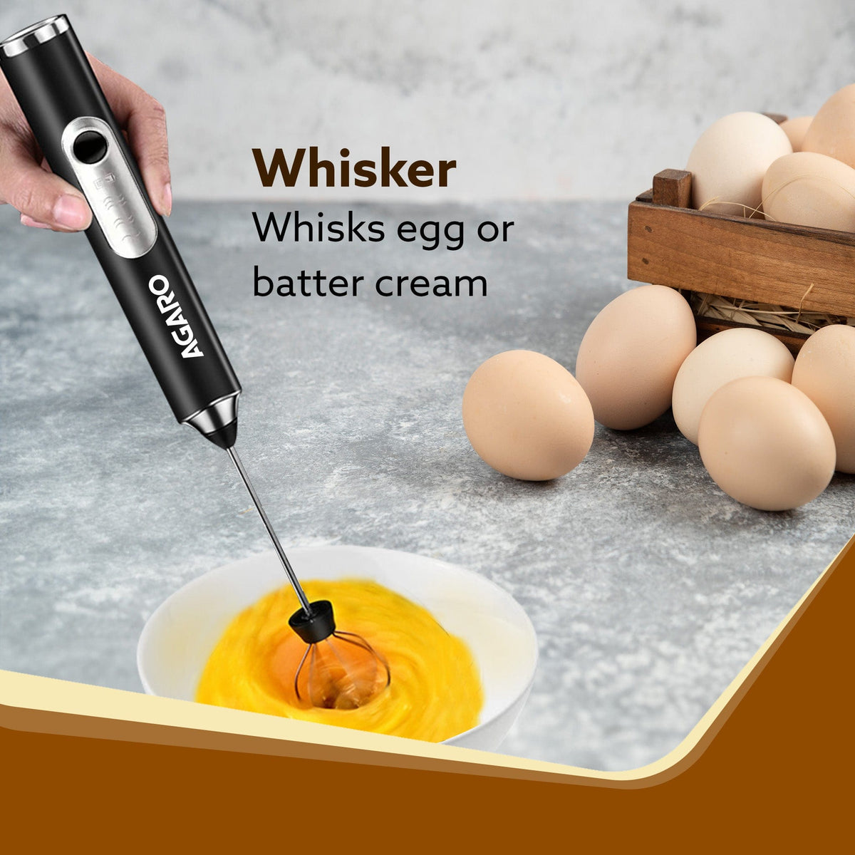 Royal Milk Frother, 3-Speed Electric Frother for Coffee with Whisk and Frother, Frother Mixer, Stand-up Design, for Cream (Whisk Milk frother), Rechargeable, Stainless Steel