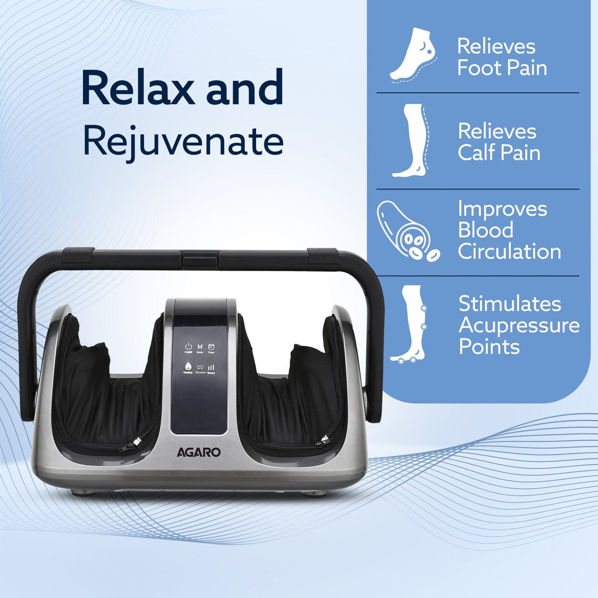 Primo Foot Massager, Kneading & Rolling Function, Lukewarm Heat, Vibration, Timer, for Pain Relief, Muscle Relaxation & Improving Blood Circulation
