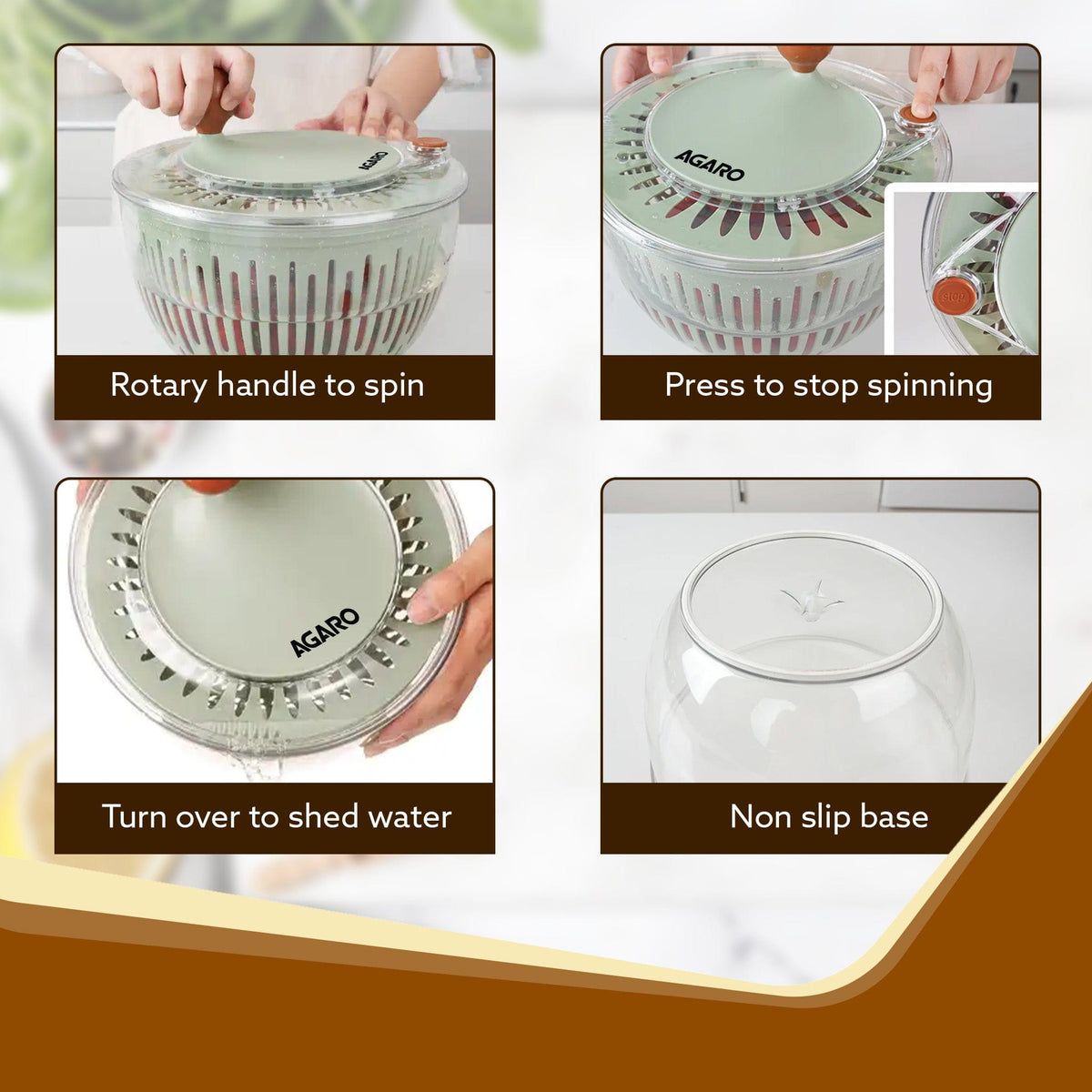 Elite Salad Spinner, 5L, Vegetable Cleaner, Removes Excess Water and Pesticides, Cleans Vegetables Thoroughly, Use for Mixing Salad with Dressing, BPA Free Food-Grade Plastic, Green