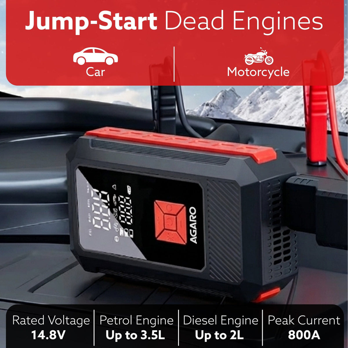 Regal Tyre inflator & Jump Starter, For Cars & Bikes, 12V, Upto 150 PSI, 10000 mAH Powerful Battery, LED Light, Digital Display, Multiple Nozzles