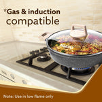 Imperial Granite Non Stick Kadai with Glass Lid, 2.8L / 24cm, Kadai ,Deep Frying Pan, Biryani Pot, Cast Aluminium Body, Gas & Induction Compatible, Dark Grey