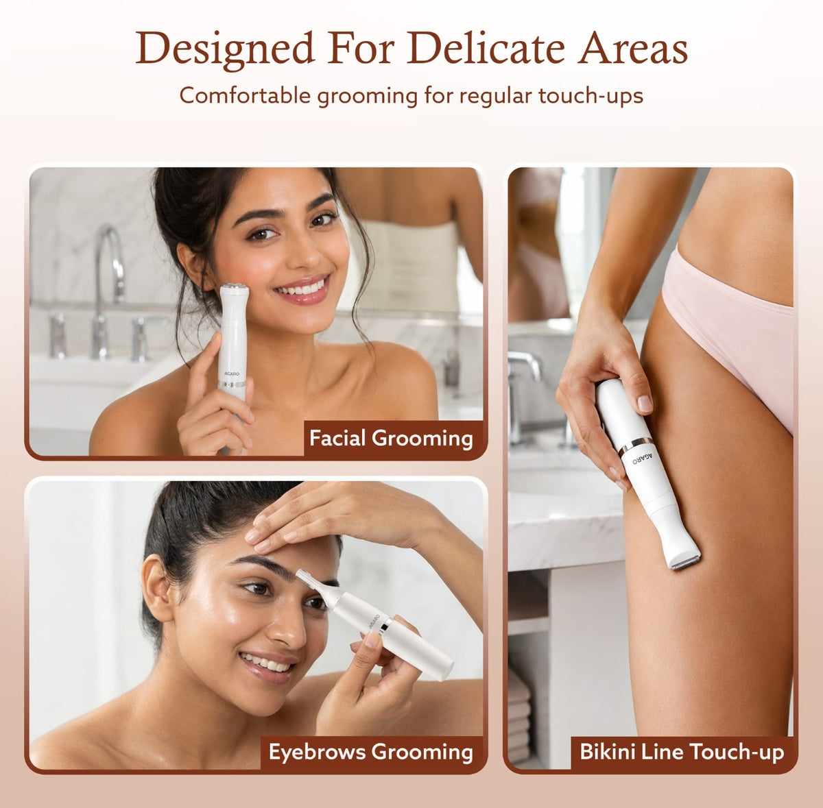 Rechargeable 3-in-1 Multi Trimmer For Women, Multipurpose Hair Remover for Women, Face, Leg, Eyebrow, Underarms, Bikini Trimmer, 90 minutes Runtime, White