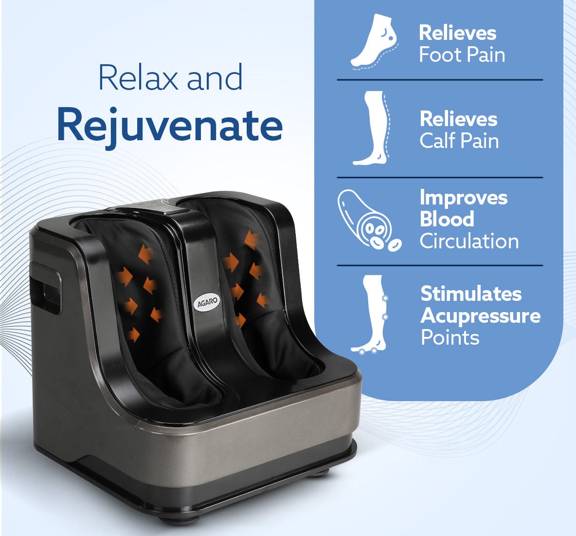Rejoice Foot, Calf and Leg Massager with Lukewarm Heating and Vibration, 80W, 4 Motors, Rolling & Kneading Functions for Pain Relief & Improving Blood Circulation (Grey)