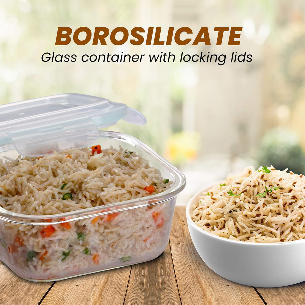 Elite Glass Container With Lid, 3 pcs Set - 320, 520, 800ml