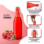 Elegant Flip Top Glass Bottle 1L Red, 1000ml, Freezer Safe & Leakproof Flip Cap, Red Colour & Stylish