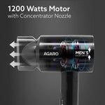 Hair Dryer for Men, 1200 Watts, 2 Heat Speed and Cool Mode, Foldable (Compact in Size), Black