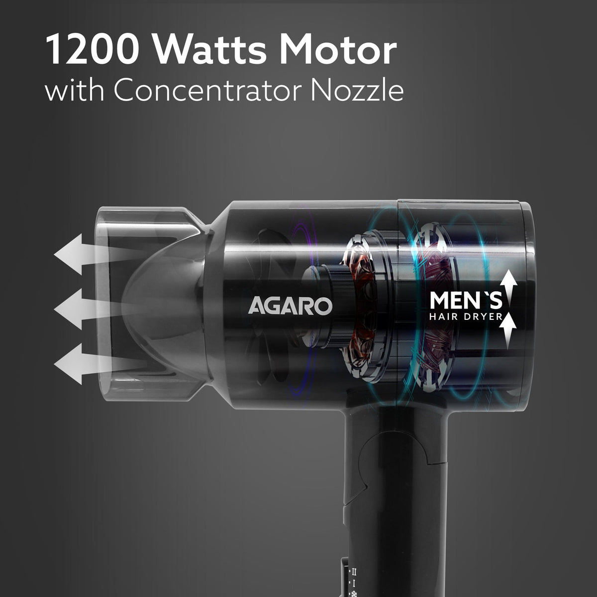 Hair Dryer for Men, 1200 Watts, 2 Heat Speed and Cool Mode, Foldable (Compact in Size), Black