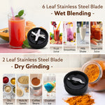 Marvel Nutri Blender, BPA Free 2 Tritan Jars, 1000W, 100% Copper Motor, 2 Speed Modes with Pulse, Detachable Base, Stainless Steel Blades, Blend, Mix, Grind, Smoothie, Juice Maker, Black