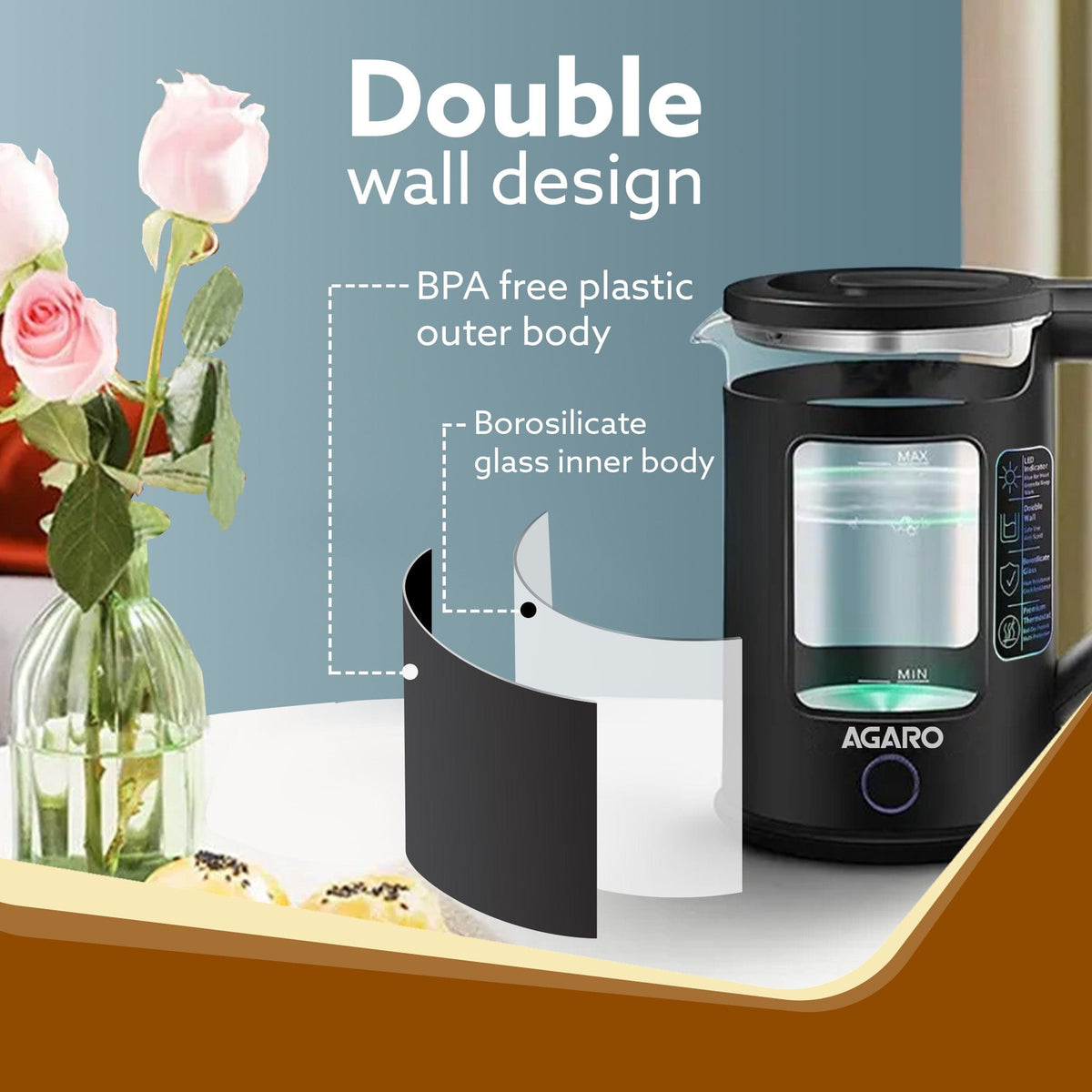 Galaxy Electric Kettle with Keep Warm Function, 1.5L, Black