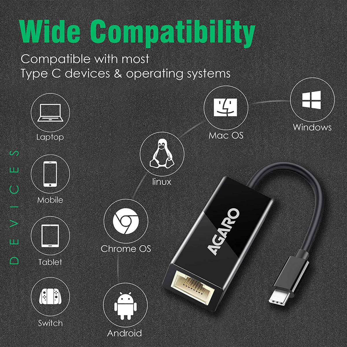 Type C to Ethernet Adapter RJ45 to Thunderbolt 3 Type C Gigabit Network LAN 1000Mbps Converter Compatible with All Type C Devices, Black