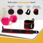 Wrist Support with Thumb Loop Straps, for Gym, Fitness & Weightlifting, Made of Velcro & Elastic Band, for Men & Women, Set of 2, Universal Size ( Black & Red )