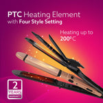 4 in1 hair Straightener,Wavy Hair, Crimper, Curler, Hair Styler, Keratin Infused Ceramic Coated Plate, Variable Style Settings, Hair Styling, Black & Rose Gold, HS1719