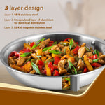 Royal Honey Comb Frying Pan, 1L Capacity, 22 cm Diameter, Tri-Ply Steel with Honey Comb, Riveted  Handle,  Food Safe & PFOA Free, Gas & Induction Compatible, Cooking, Frying, Serving, Silver