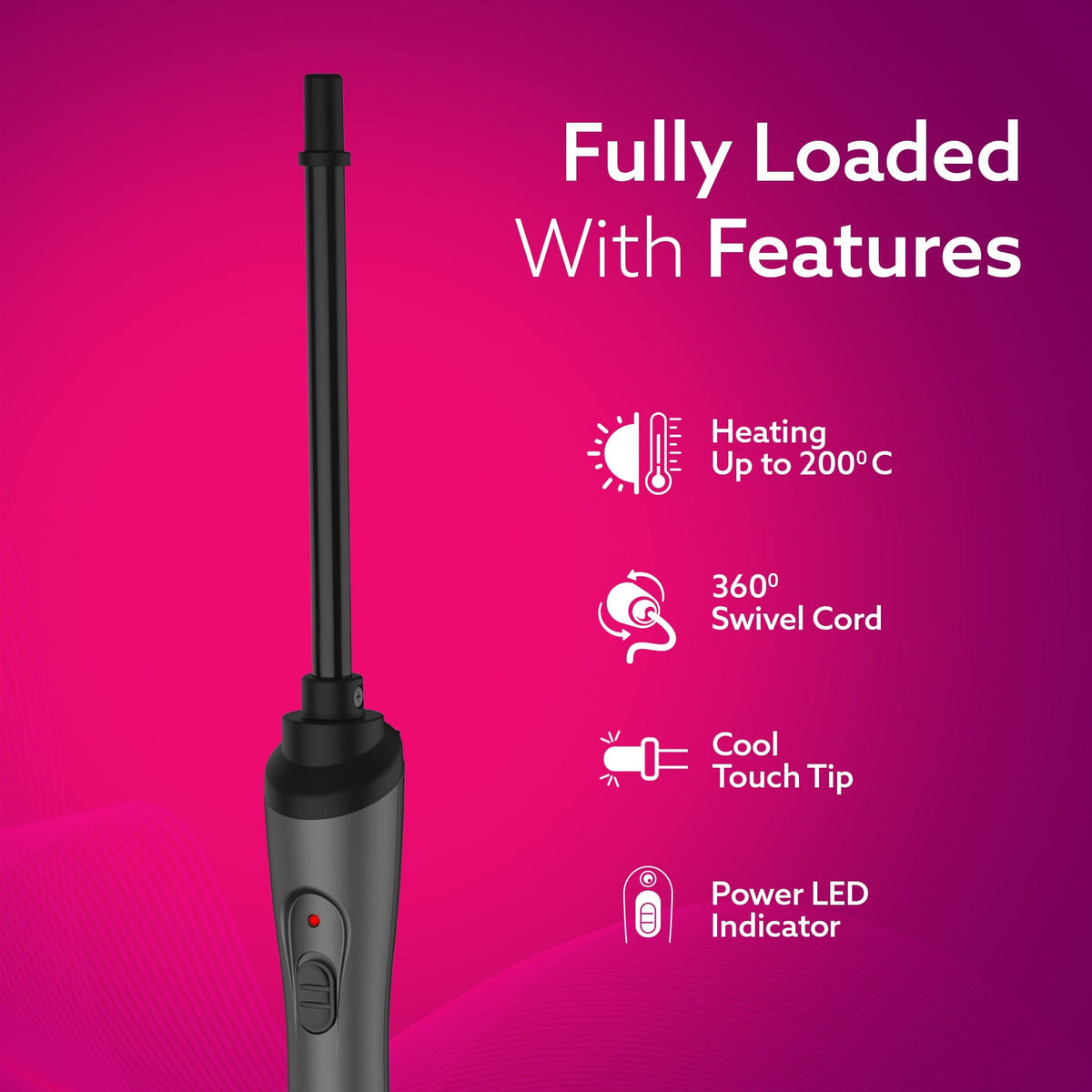 HC8001 Hair Curler With 10MM Barrel, Rod, Tong, Chopstick Hair Curler, Ceramic Coated Plates, Cool Touch Tip, Fast Heating, For Women, Maggie Curl, Hair Curling, Styling, Grey