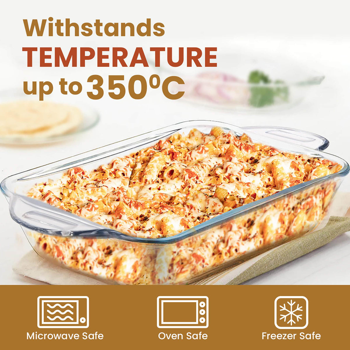 Elite Glass Baking Tray With Handle - 800ml