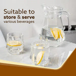 Elegant Glass Pitcher Jug 1.1L, Transparent Beverage Carafe for Home, Office, Pitcher for Serve Water, Milk, Juice, Beverage, Lassi, Cocktail